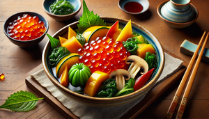 秋の贅沢：イクラと旬野菜の和風あんかけ
